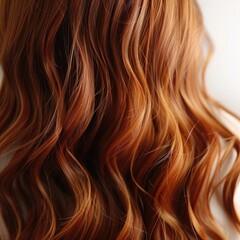Fototapeta premium Beautiful red brown wavy hair closeup isolated over white
