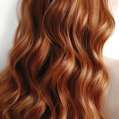 Fototapeta premium Beautiful red brown wavy hair closeup isolated over white
