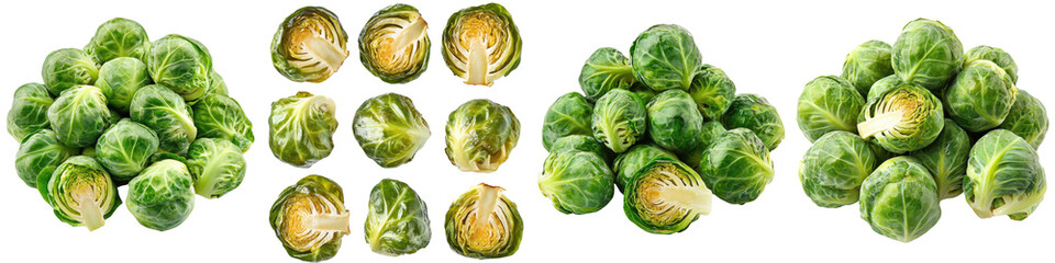Fototapeta premium Roasted Brussels Sprouts – Crispy Brussels Sprouts Roasted Until Golden Brown, Often Drizzled with Balsamic Glaze Isolated on Clear White Background Highly Detailed 