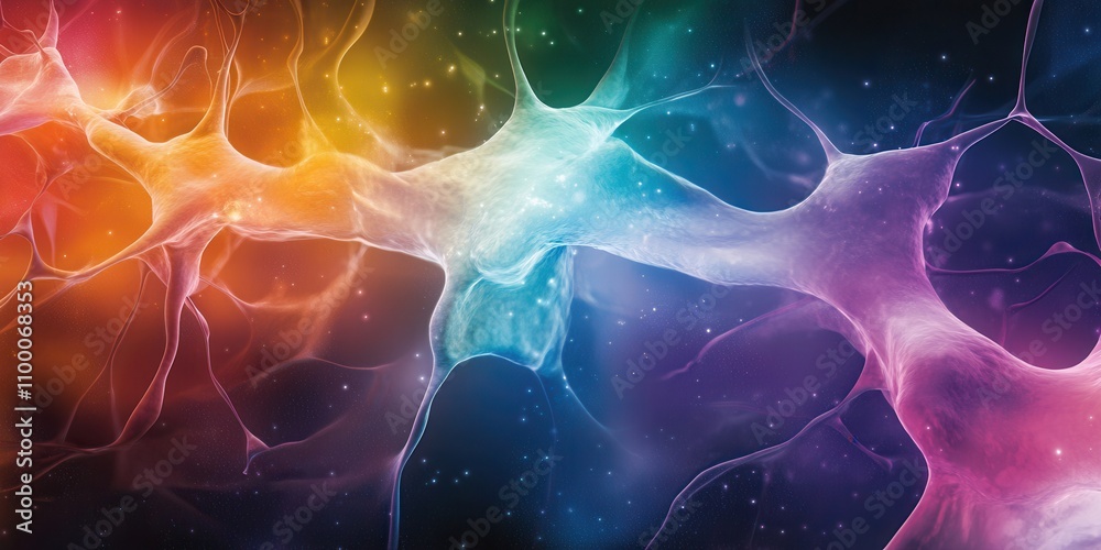Aufkleber A vibrant, abstract depiction of interconnected neural networks, showcasing colorful, glowing patterns resembling synapses and cosmic elements.