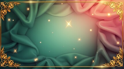 Beautiful background with drapery texture in green and pink tones, with space for an inscription in the middle