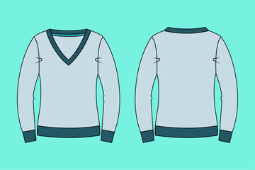 Ladies V neck fitted long sleeve tee flat sketch 