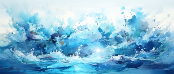 Obraz premium Vibrant Watercolor Waves in Abstract Style with Blue Background