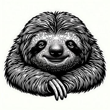smiling sloth black and white portrait clip art preview