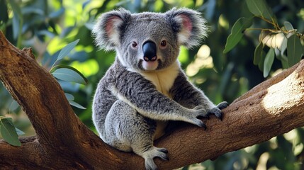 Obraz premium Koala bear resting on tree branch in natural habitat