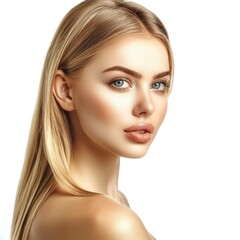 Fototapeta premium Portrait of young woman with smooth blonde hair skincare concept.
