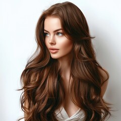 Portrait of elegant girl with shiny brown hair  natural beauty.