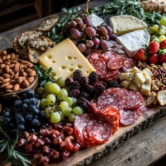 A beautifully arranged charcuterie board, showcasing multiple foods on one tray.