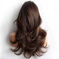 Naklejka premium Brown wavy woman wig hair floating in wind motion.