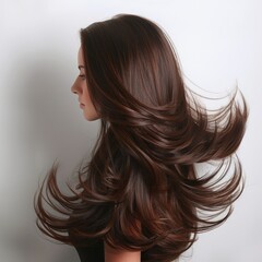 Naklejka premium Brown wavy woman wig hair floating in wind motion.