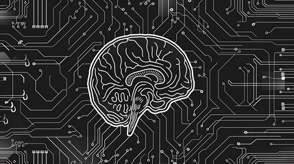 A stylized brain illustration overlaid on a circuit board design, symbolizing the intersection of neuroscience and technology.