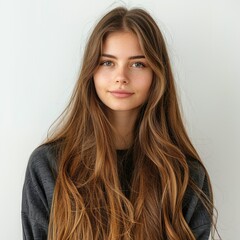 Fototapeta premium Young woman with very long brown hair.