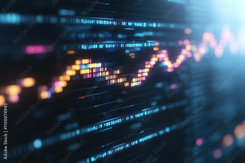 Poster A vibrant digital display of fluctuating data points, illustrating trends and patterns in technology or finance.