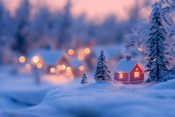 Lit Cottages, Winter scene in a Diorama