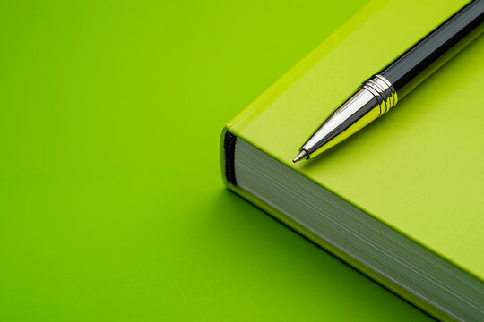 A pen sitting on top of a green book