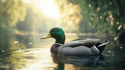 Obraz premium Ducks swimming in a clear blue lake