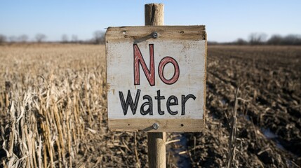 Hand-Drawn Sign Indicating No Water in Farmland