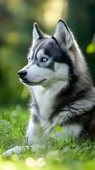 Siberian husky portrait serene green background nature