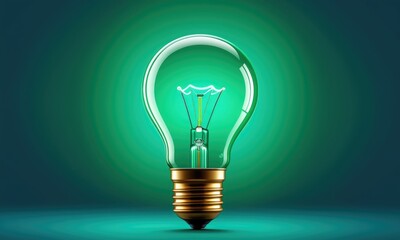 Illuminated light bulb with glowing green background for innovation and energy concepts