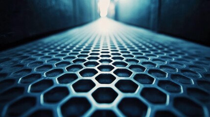 Naklejka premium Hexagonal Metal Grate in Urban Alleyway Light