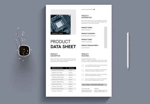 Clean and Professional Product Data Sheet Template