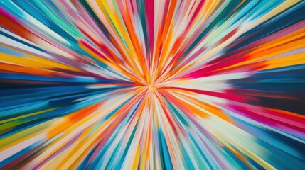 Fototapeta premium An extreme close-up of a burst of multi-colored abstract shapes radiating outward from a central core, Representing the dynamic and expansive impact of integrating diverse contributions