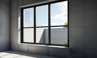 Modern architectural design featuring large window and bright natural light