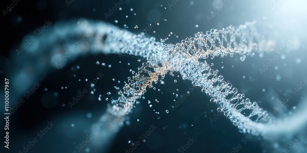 Poster a captivating close-up of a dna double helix structure, showcasing intricate details and a shimmerin