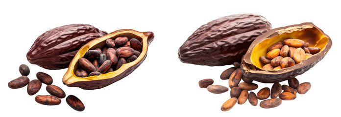 Obraz premium Cacao fruit with cacao beans isolated on a white or transparent background, Cut out PNG