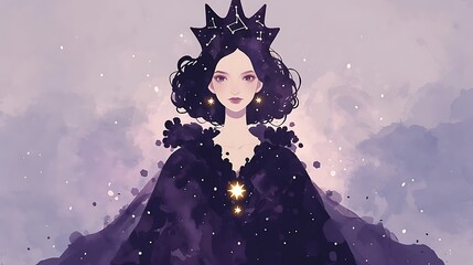 Obraz premium Celestial Queen A Watercolor Portrait.