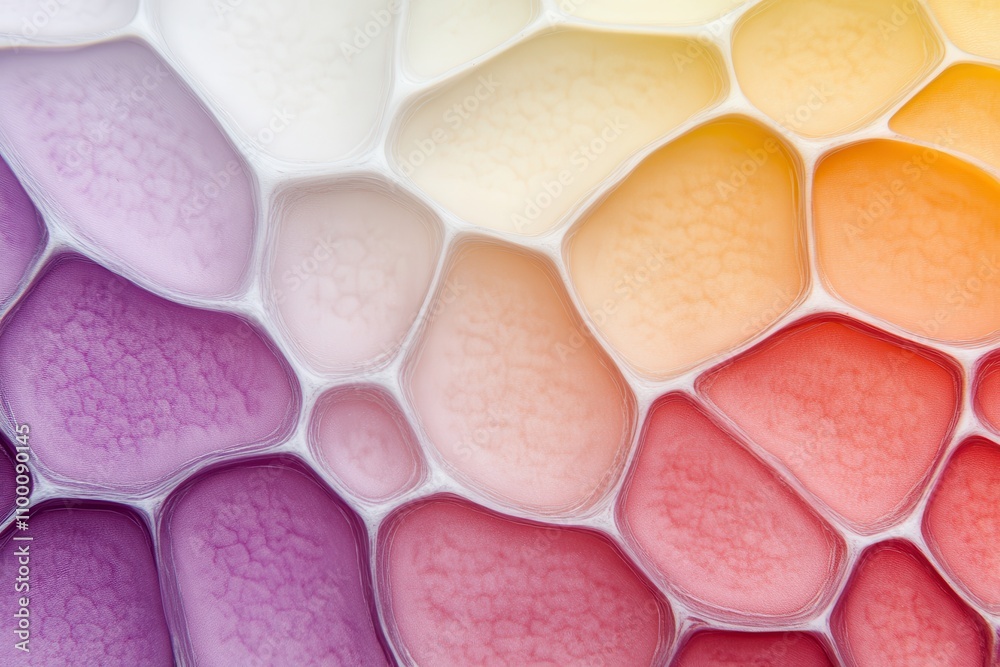 Poster a vibrant close-up of colorful bubble-like shapes, showcasing a blend of soft hues transitioning fro