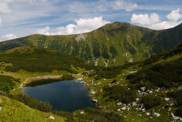Mountain range with lakes panorama view from above