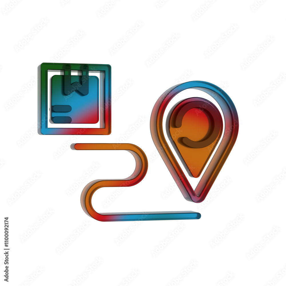 Poster 3d gradient retro icon - delivery box tracking symbol online shopping