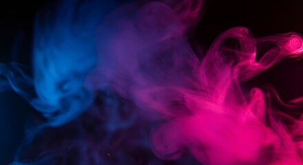 Fototapeta premium Vibrant plumes of blue and pink smoke swirling in dark abstract background