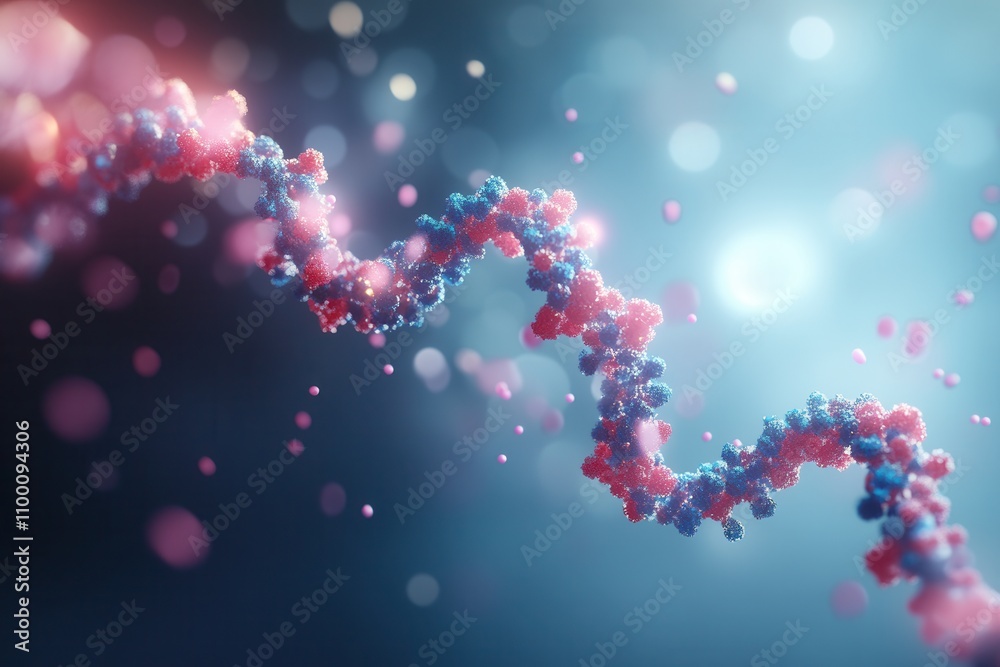 Poster A colorful, abstract representation of DNA strands, showcasing a blend of molecular structures in a luminous, scientific background.