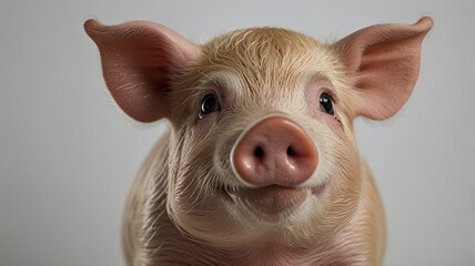 Close-Up of a Young Pig: Portrait Against a White Background