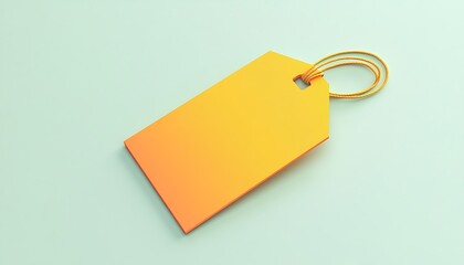 Bright yellow-orange tag mockup isolated on a light pastel green surface