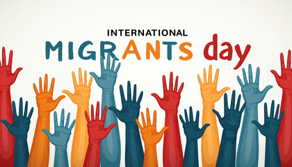 Vivid banner for International Migrants Day showcasing diverse hands reaching out, symbolizing unity and support.