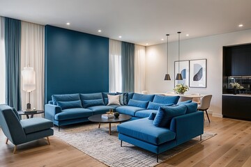 Elegant Soft Blue Sofa in Contemporary Minimalist Living Room Design