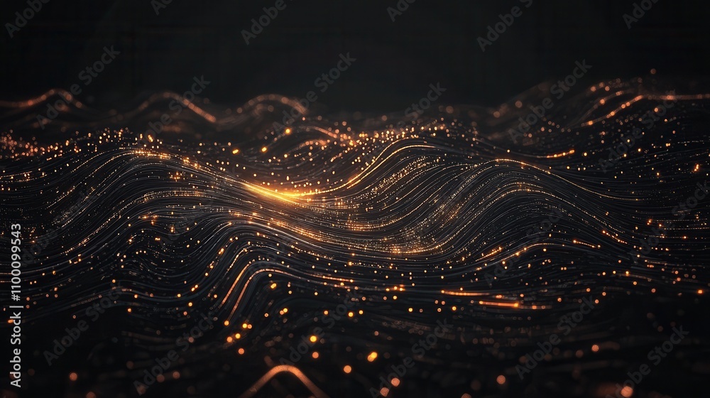 Aufkleber A mesmerizing visualization of flowing waves composed of glowing particles against a dark backdrop, evoking a sense of depth and movement.