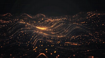 A mesmerizing visualization of flowing waves composed of glowing particles against a dark backdrop, evoking a sense of depth and movement.