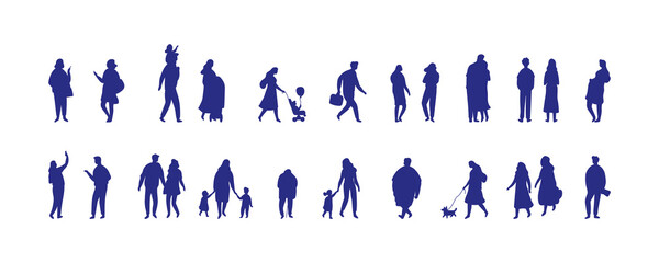 Black silhouette city people vector bundle isolated on white background