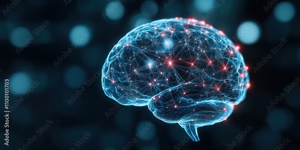 Fototapete A digital representation of a brain, illuminated with colorful neural connections, symbolizing intelligence and cognitive processes.