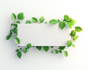 Blank sign surrounded by lush green leaves, white isolate background.