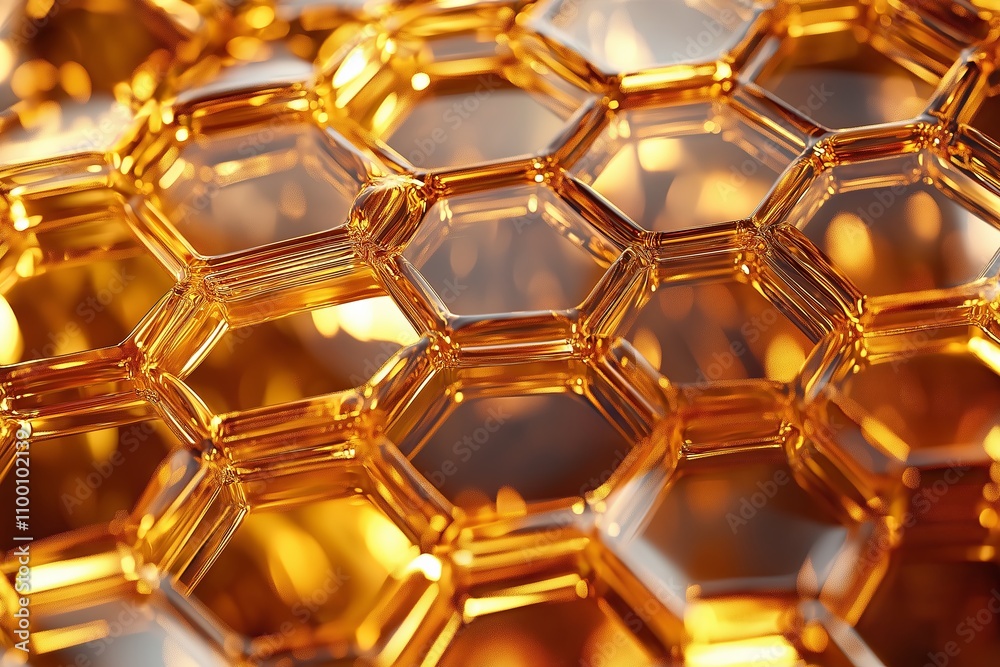 Poster close-up of intricate honeycomb patterns glowing with golden sunlight