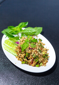 Larb kai Larb chicken Larb Esan Larb thai Larb kai spicy
halal with papermint