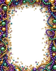 Mardi Gras frame of colorful beads, Mardi Gras colorful frame background, Mardi Gras border, Watercolor Mardi Gras Beads Frame.	