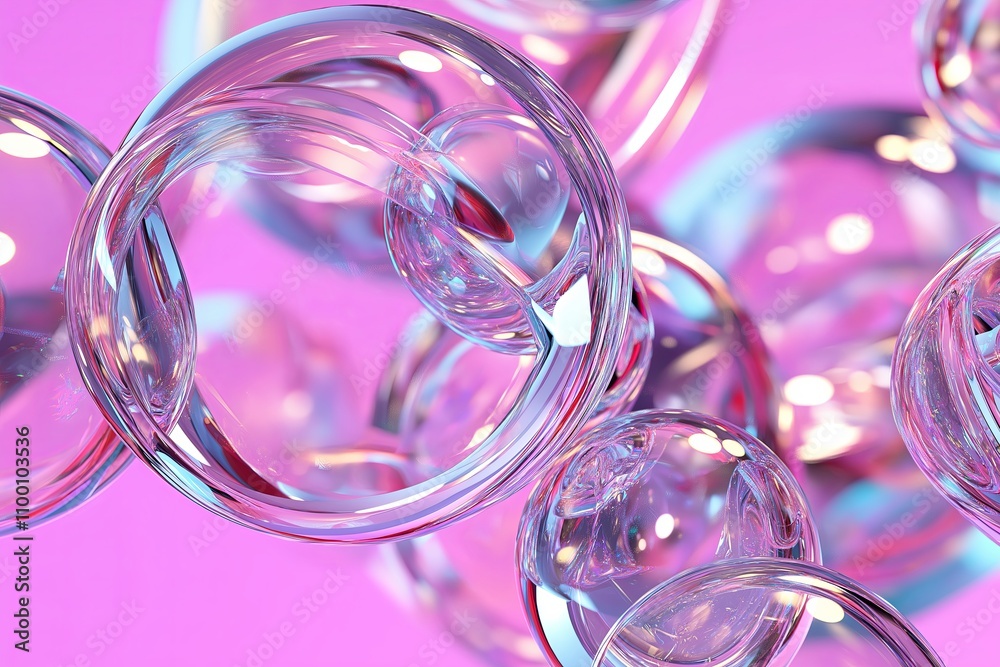 Poster Overlapping transparent spheres creating abstract reflections in soft shades.