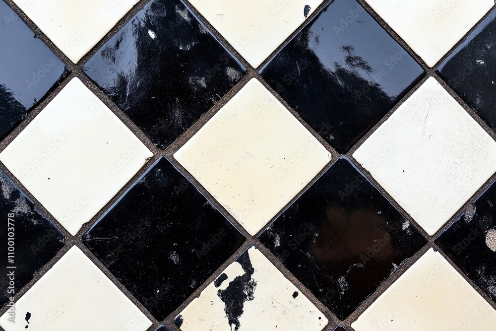Poster Checkerboard tiles in matte black and white with subtle, clean textures
