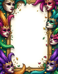 frame with colorful masks, Mardi Gras frame of colorful masks, Mardi Gras colorful frame background, Mardi Gras border, Watercolor Mardi Gras masks Frame.